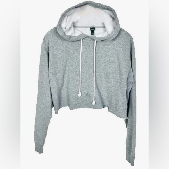 Wild Fable Women's Cropped Hoodie Heather Grey Size Large Raw Hem - Picture 1 of 4